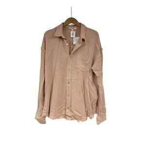 Mazik Boutique Button Up Pink Shirt Raw Hem Linen Blend Womens Large New